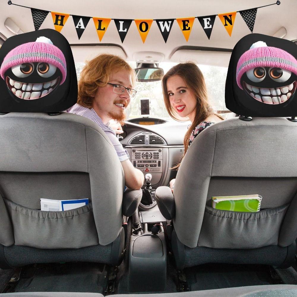 2PCS Cartoon Car Headrest Covers Exaggerated Car Seat Headcover Halloween Christmas Holiday