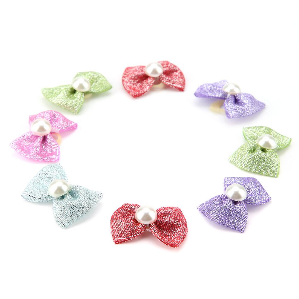 30pcs Cat Puppy Bowknot Hair Rubber Bands with Fake Pearl Pet Hair Accessories