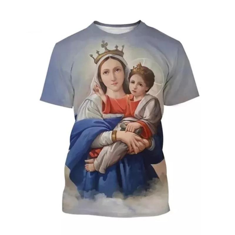 Mode Notre-Dame de Guadalupe Vierge Marie Imprimé T-shirts pour femmes Manches Courtes Col Rond Vêtements pour Hommes Confort Y2k Vêtements pour Femmes