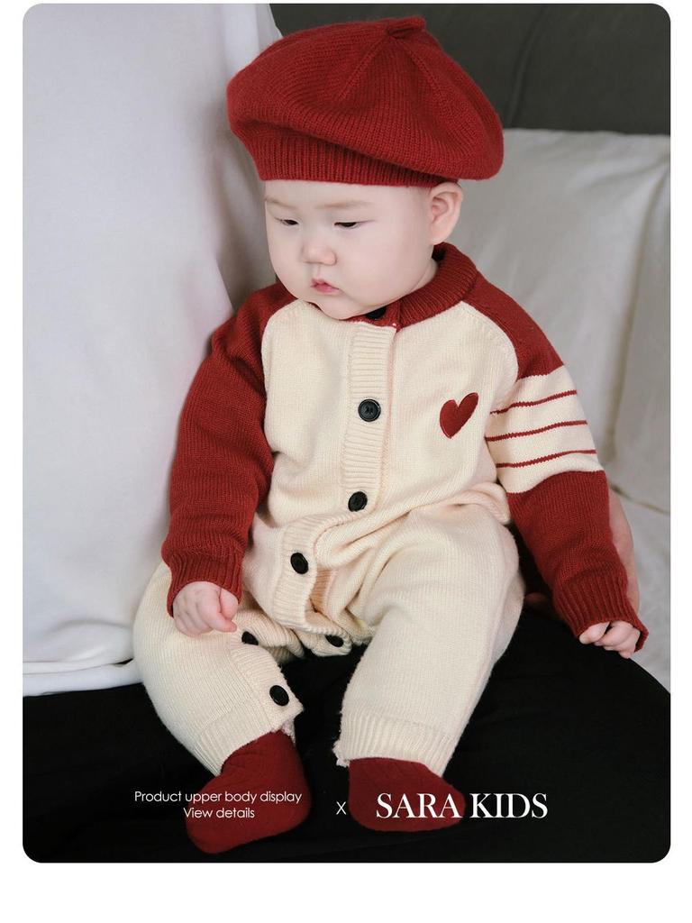 Autumn Korean Style Baby Boy Knitted Romper - Fashionable Infant Sweater Suit for Crawling