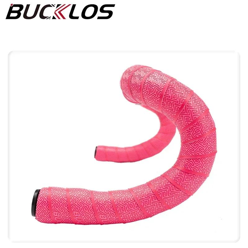 BUCKLOS Road Bike Handlebar Tape Gravel Bicycle Handle Belt Straps EVA PU Tape Anti-Vibration Racing Cycling Handlebar Tape Cork розовый