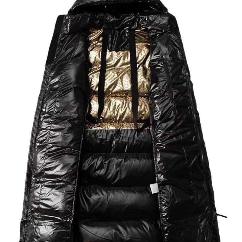 Winter New Black and Gold Goose Down Jacket Women's and Men's Extended Knee-length Thickened Coat