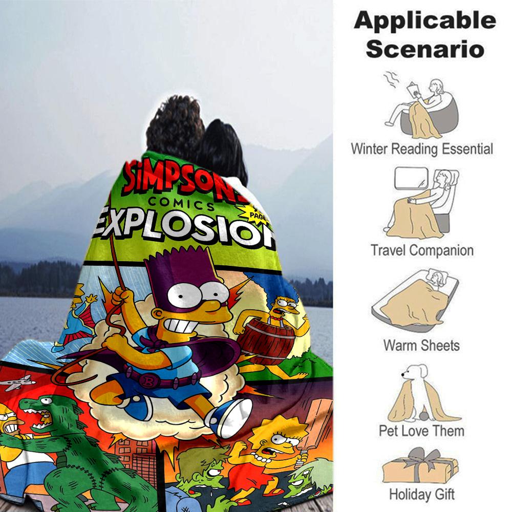 Simpsons Comics Explosion Flannel Blanket Super Soft Warm Cozy Blanket For Sofa Bed Office Travel Allseason Home Decor Gift