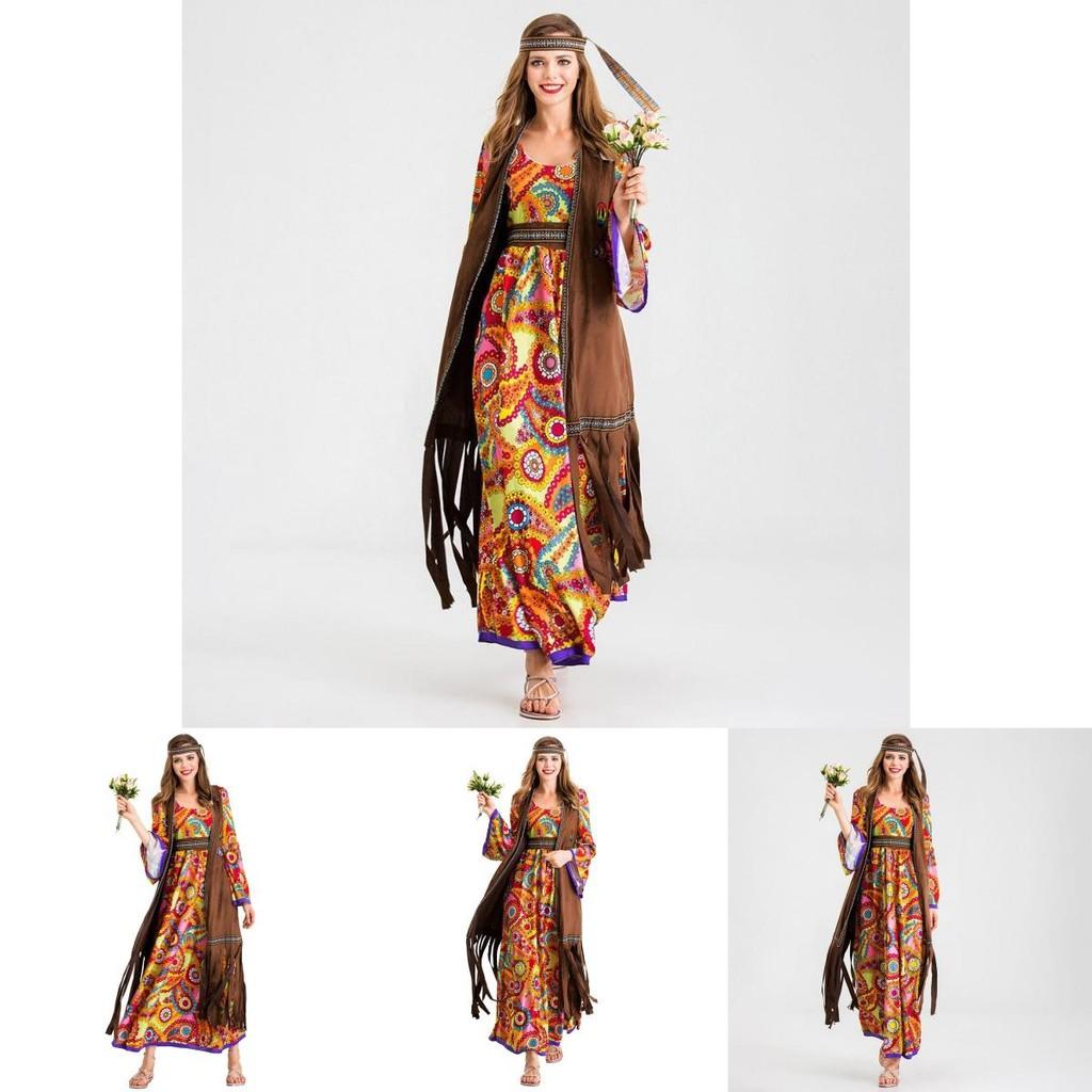 Stylish Polyester Hippie Costume For Women Featuring 70s Retro Disco Vibes Ideal For Halloween Celebrations