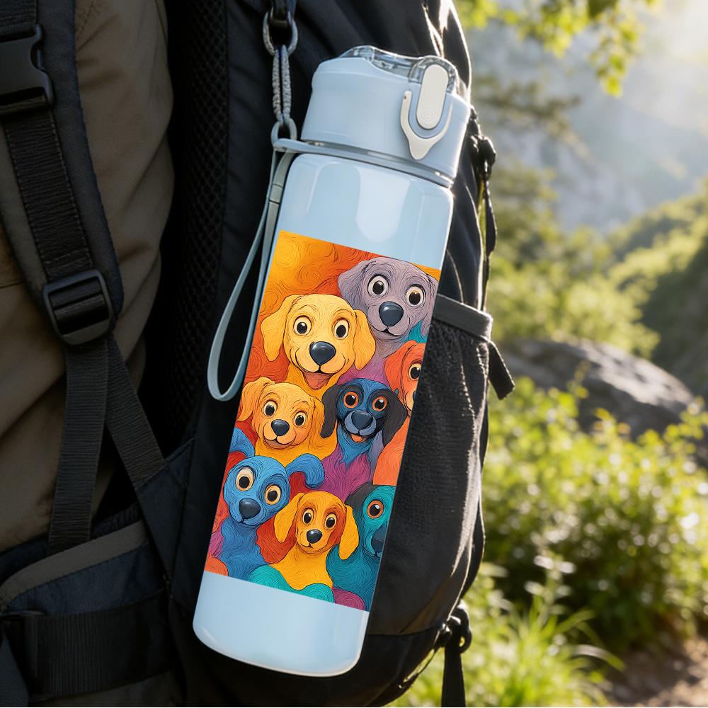 1PC Multi Breed Dog Collage 750ml Color Plastic Sports Water Bottle Leakproof Flip Straw Lid For Sports Office Home Use