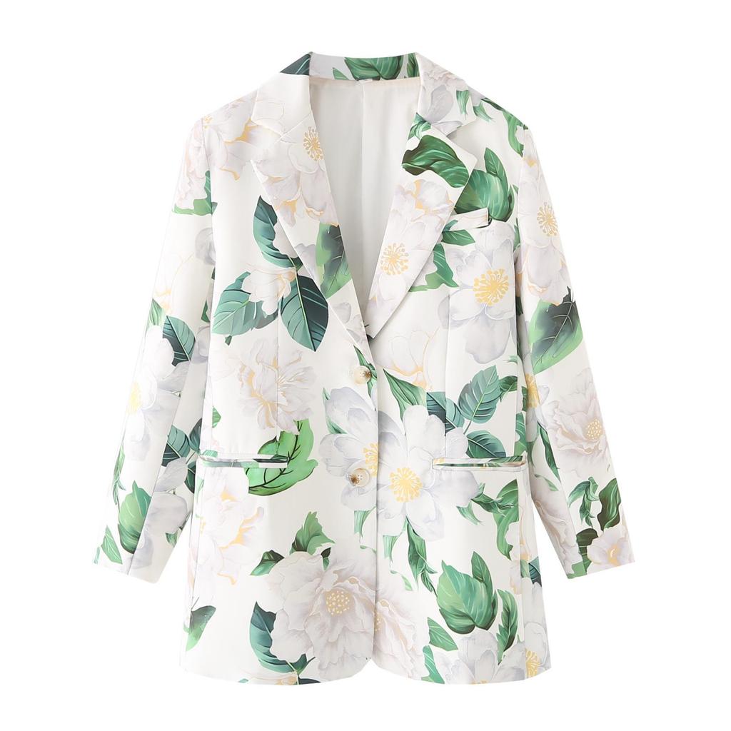 2025 Summer Women's Elegant Floral Print Loose Suit Jacket