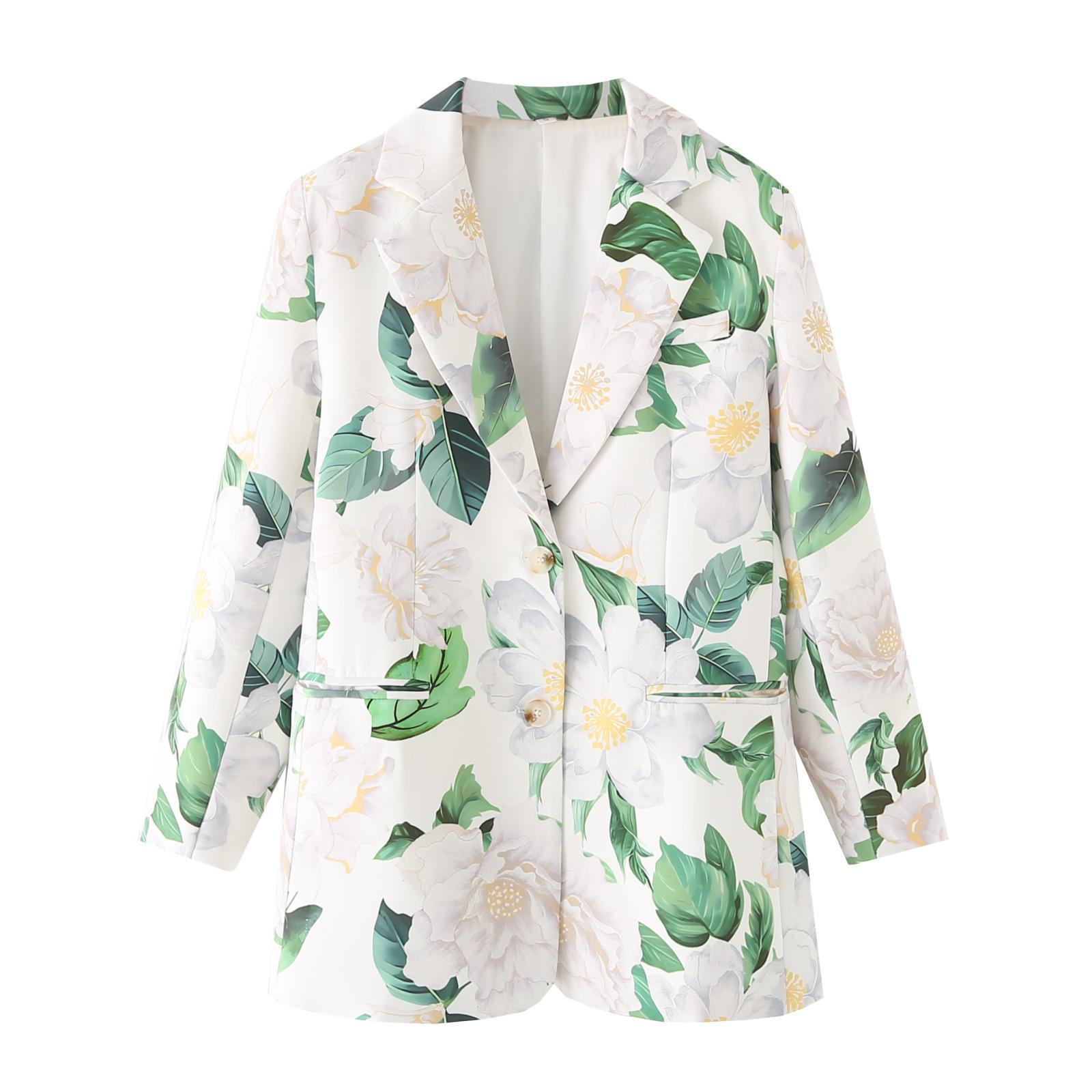 

2025 Summer Women s Elegant Floral Print Loose Suit Jacket Medium белый