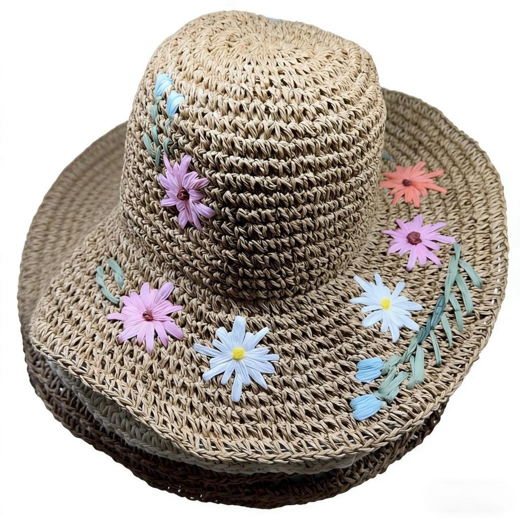 Flower straw bucket hat women's summer seaside beach vacation wind straw hat big brim sunshade sun hat