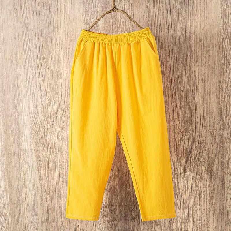 Dámské letní ležérní lněné harémové kalhoty Elastický pas Volné devítinohavice Prodyšné bavlněné lehké kalhoty pro každodenní nošení