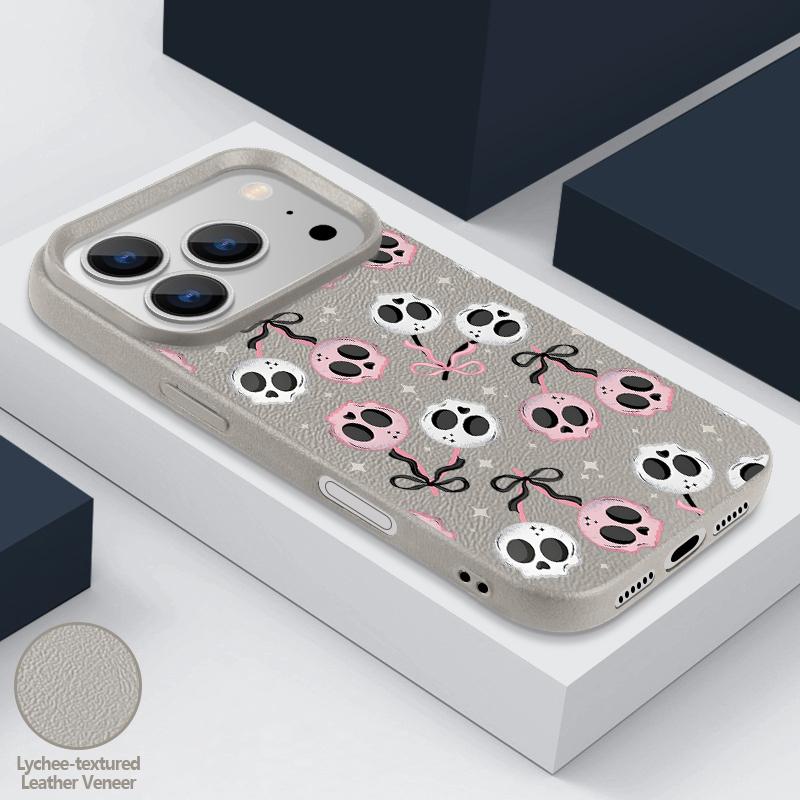 For iPhone 18 Pro Max Case Lettered Skull Pattern Leather Texture Silicone Cover For iPhone 17 16 15 14 13 Pro Max 16E 17E