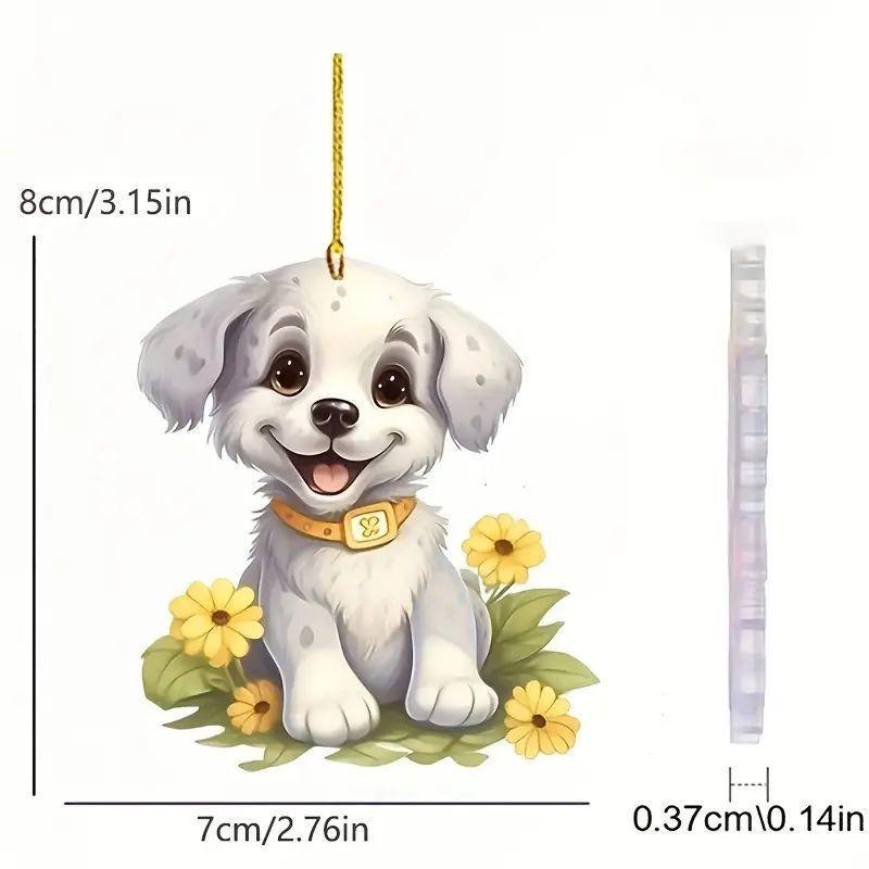 Flower Adorable Yellow Acrylic Dog Pendant Charming Car Interior Piece Decoration