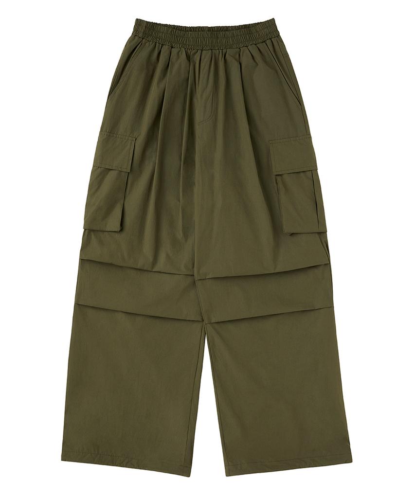 URBANAGE Waterproof Single-Pleat Cargo Parachute Wide Pants_Khaki