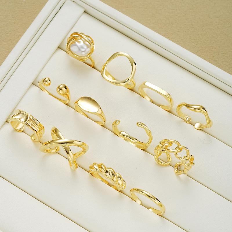 12Pcs/Set Retro Irregular Geometric Rings for Women Punk Alloy Metal Adjustable Finger Rings Set Fashion Statement Jewelry Party