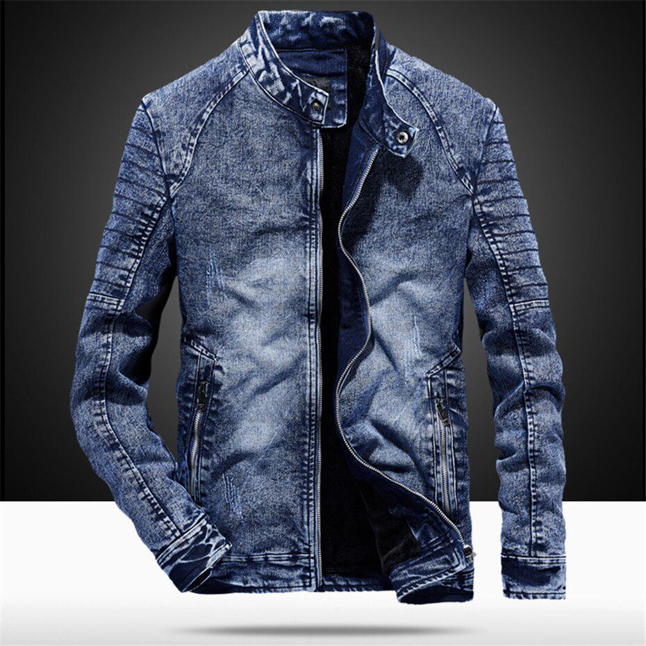 Vintage Denim Jackets Men Slim Solid Color Casual Jeans Coat