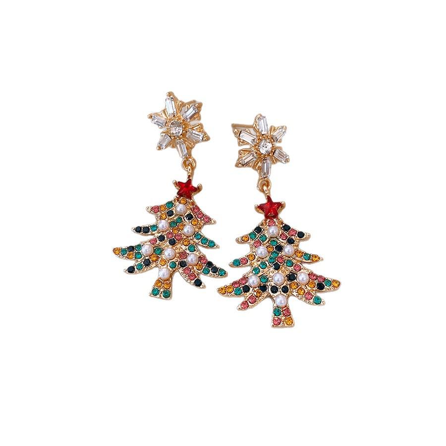 Elegant Snowflake Pearl Christmas Tree Zircon Earrings - Light Luxury Fashion Studs for Women
