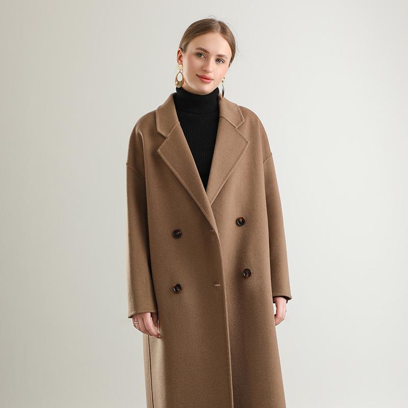 2024 Autumn Double-Breasted Woolen Women's Mid-Length Loose Coat