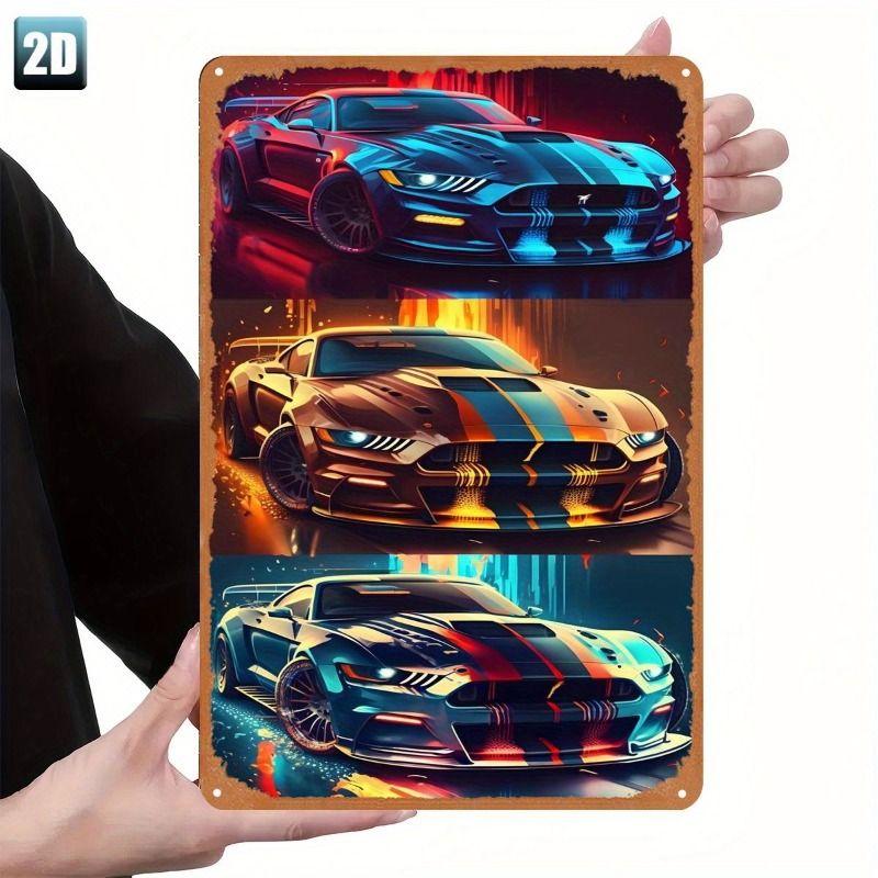 Racing Car Retro Style Metal Decorative Painting for Garage Room Decor