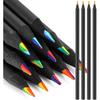 Accuprints 4 Pcs Colors Rainbow Pencils For Kids Adults, Rainbow Colored Pencil Art Supplies For Girls Boys, Black Woode