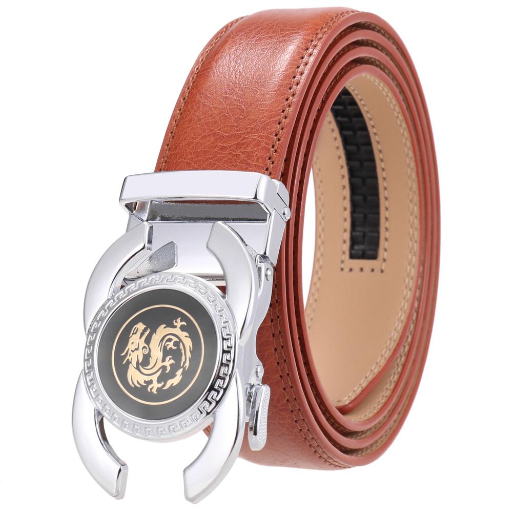 1Pcs Fashion Trend Men'S Automatic Buckle, Versatile Alloy Buckle Belt, Two-Layer Cowhide Belt Ly36-33539-1