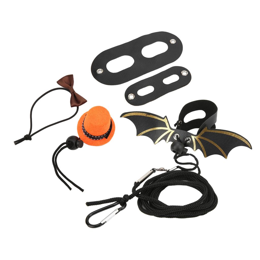 Lizard Leash Harness Set Adjustable Attached Hat and Bowtie Lizard Rope with Wing for Small Pets