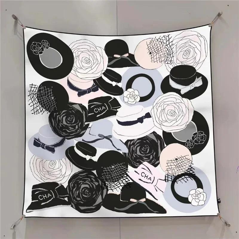 VREOVOR New 90cm × 90cm Large Square Scarf Handmade Desktop Printing Machine Right Angle Curled Edge Twill Silk Fashion Trends