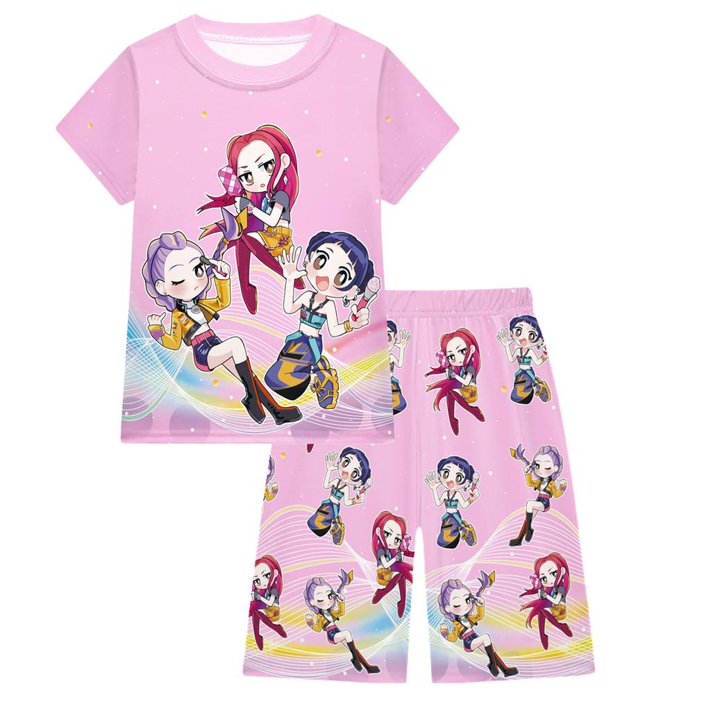 

Детские Девочки Аниме Мультфильм ПОП Певица Руми Зои Мира С Принтом Повседневная Футболка с Коротким Рукавом Шорты Штаны Пижамы Комплекты для Сна 160cm