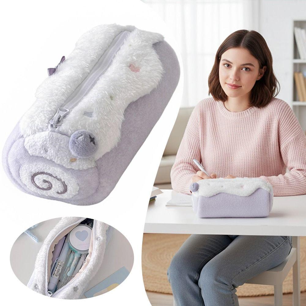 Blueberries Swiss Roll Pen Bag Plush Stationery Storage Bag Pen Pouch Back To School