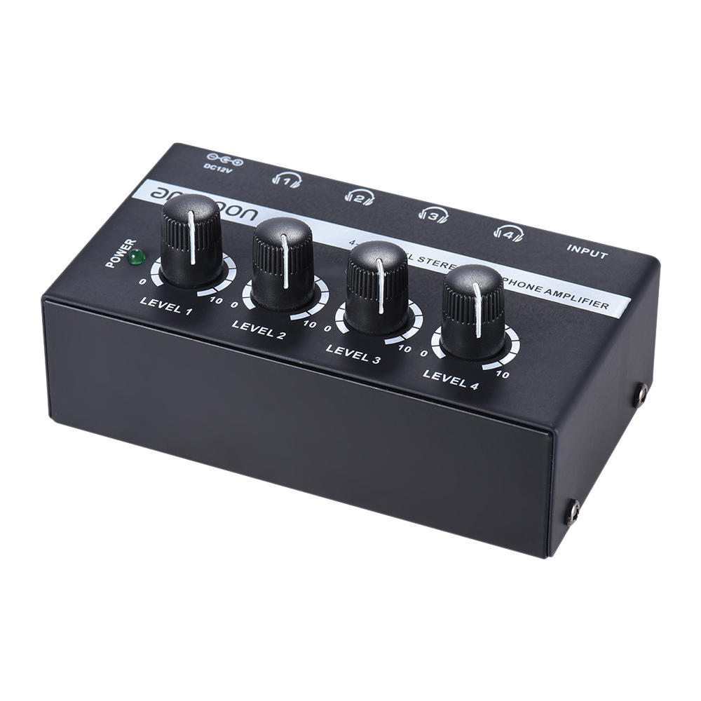 Ammoon HA400 Ultra-compact 4 Channels Mini Audio Stereo Headphone Amplifier with Power Adapter