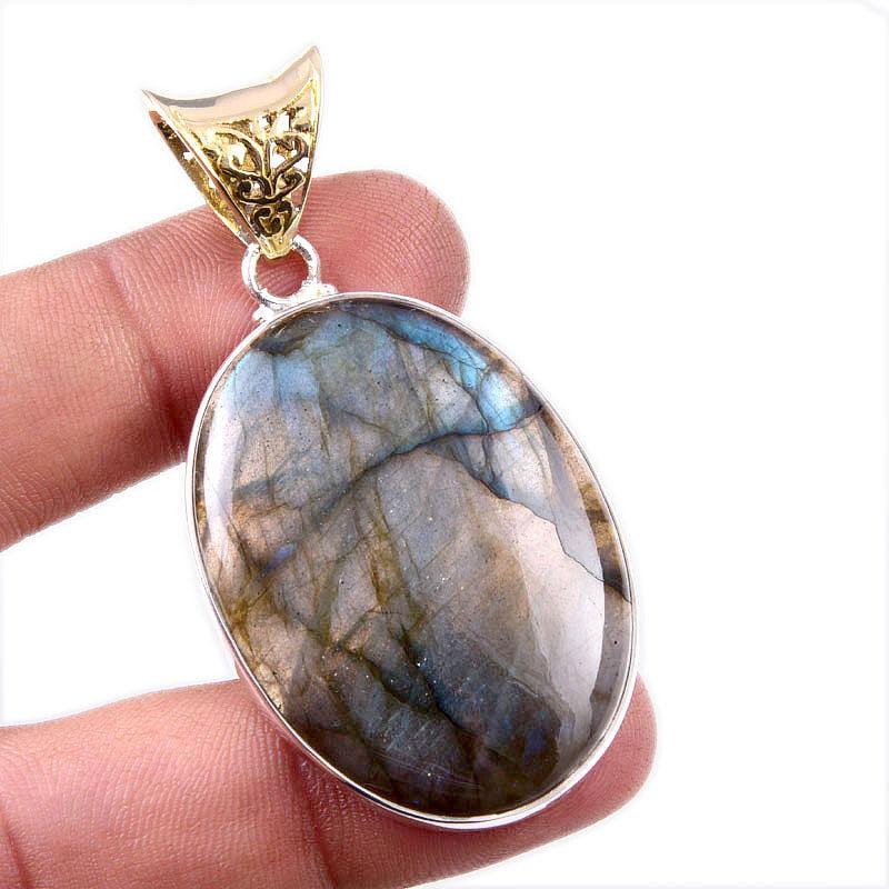 

Natural Labradorite Gemstone 925 Solid Sterling Silver Jewelry Pendant 2.5 d8p09