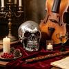 Resin Skeleton Head Skull Figurine, Realistic Human Model, Spooky Halloween Durable Material Statue for Indoor Fireplace Kitchen Gothic Home