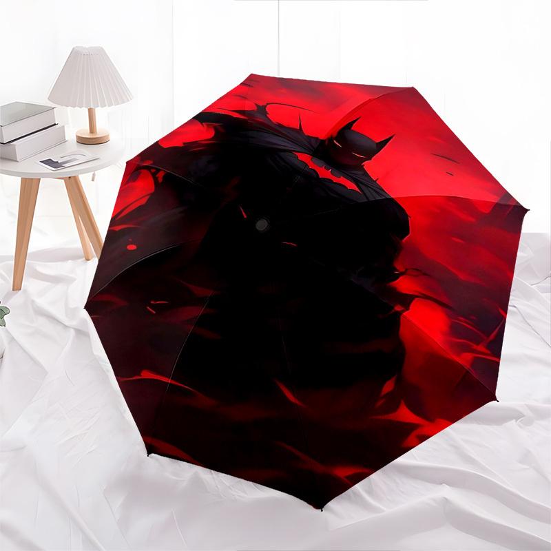 1pc Batman, Red_Sky Automatic Folding Umbrella - Compact 8-Rib Design, Durable Plastic & Iron1094L