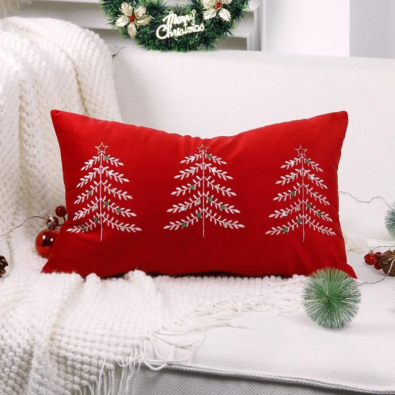 Christmas Tree Embroidery Pillowcase Merry Christmas Cushion Cover Sofa Headboard Waist Pillowcase Holiday Decoration