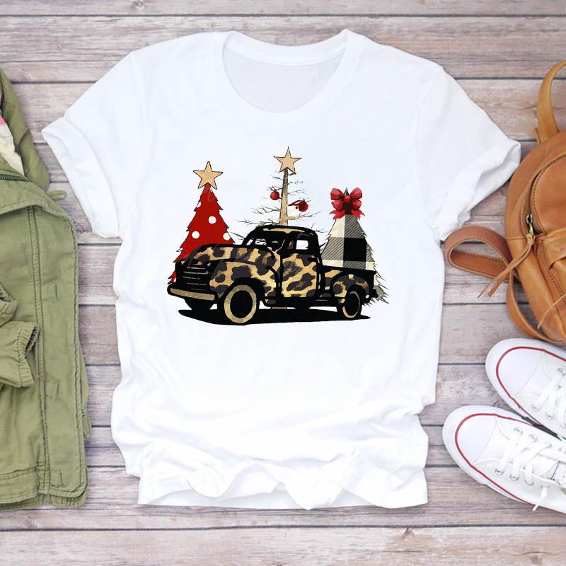Casual Leopard Merry Christmas Tree Graphics Women T-Shirt 90S Kids Summer Shirts Loose White Female Tops Cute Children Clothes