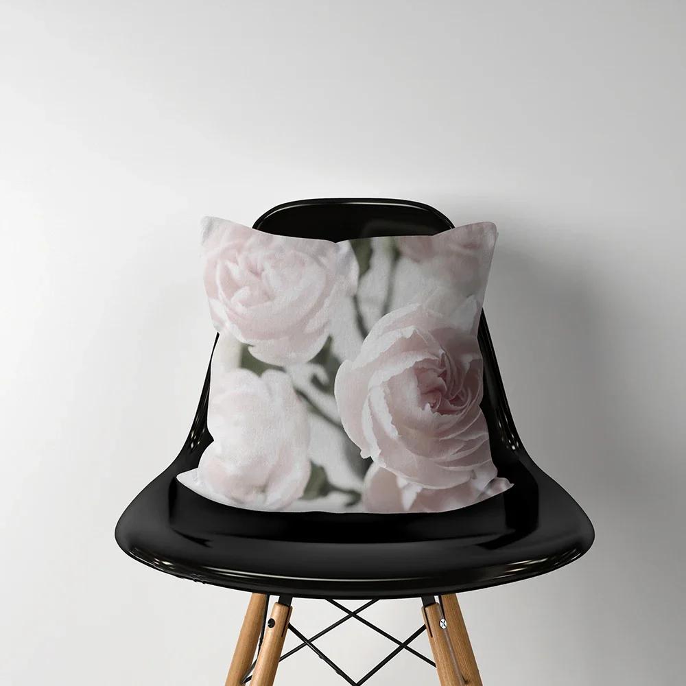Home Decor Pink Flower Print Cushion Cover Soft Polyester Pillowcase Bedroom Car  Funda De Almohada