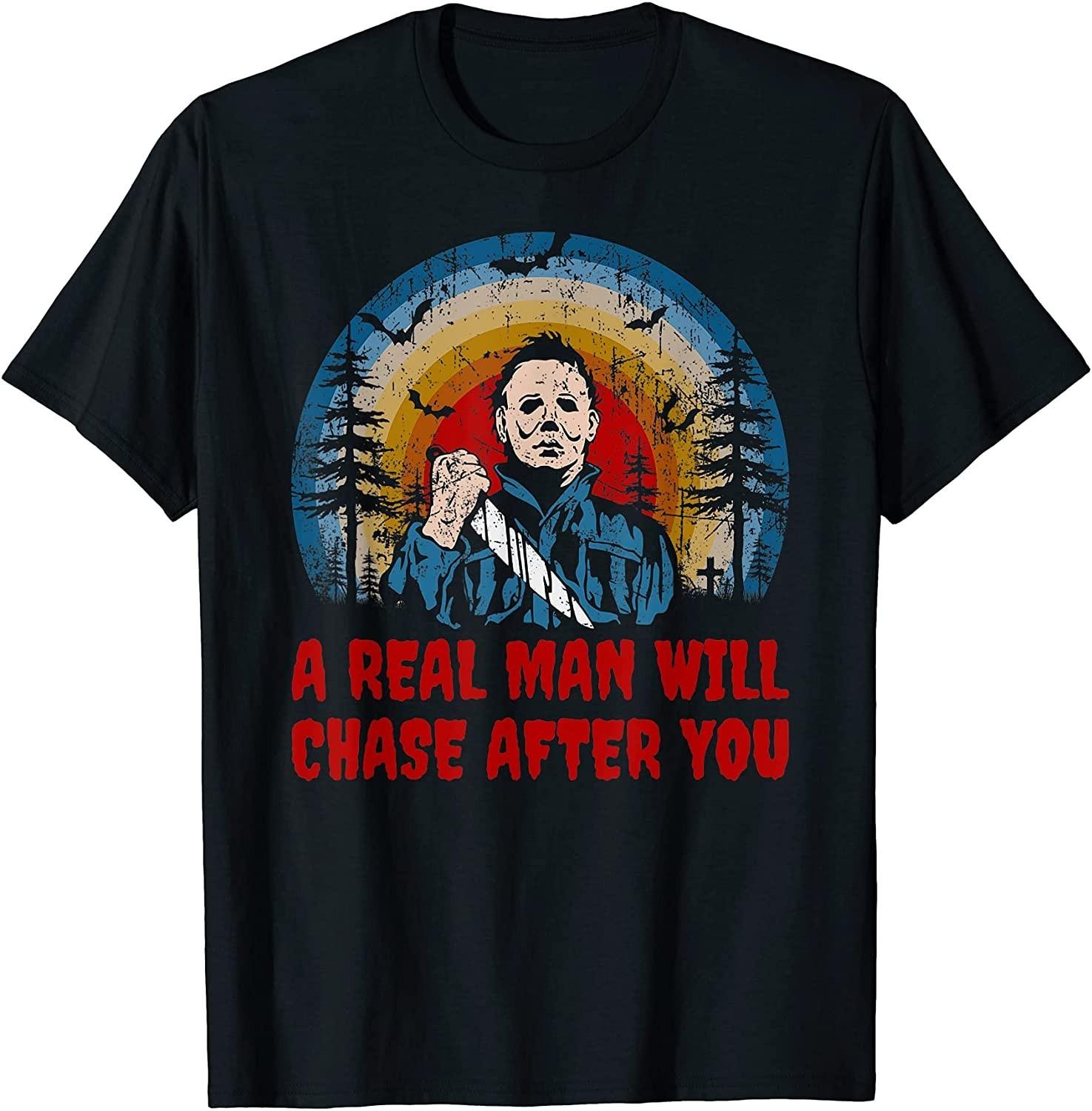NEW LIMITED! Vintage Real Man Will Chase After You Halloween Tee - MADE IN USA XL