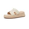 568-1 Vacation One-Word Cool Slippers Women'S Summer Wear Straw Muffin Shoes Platform High-Heeled Sandals