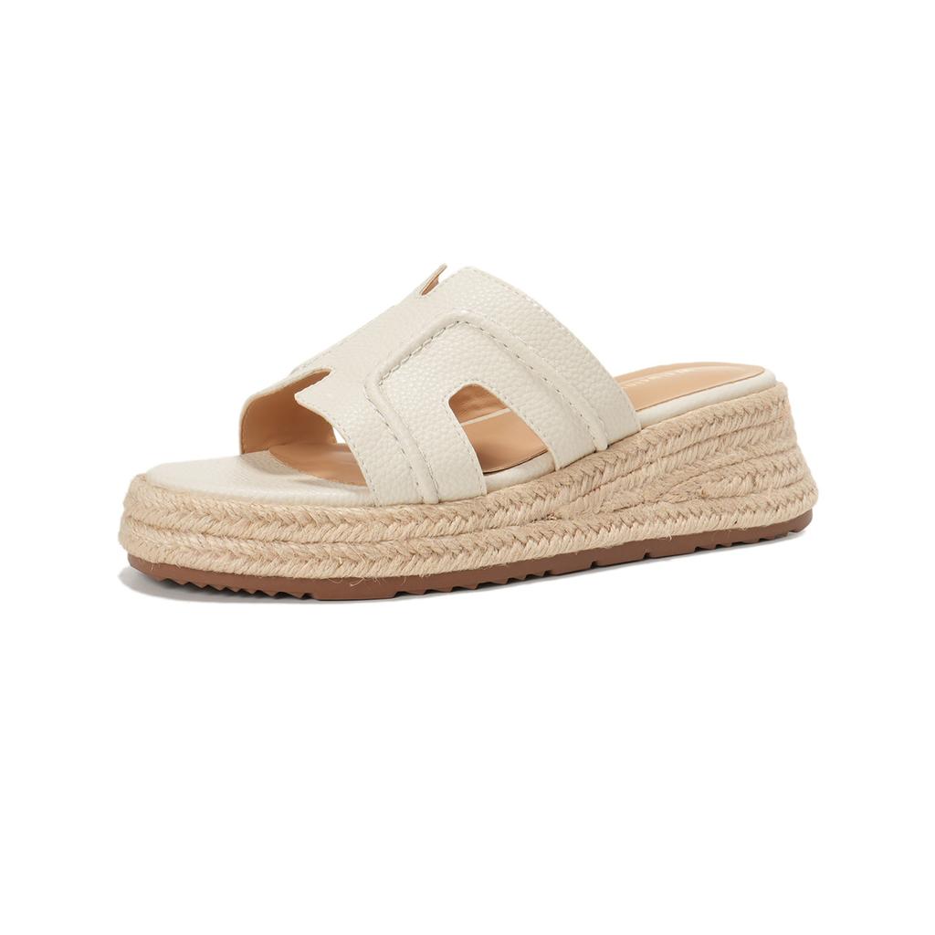 568-1 Vacation One-Word Cool Slippers Women'S Summer Wear Straw Muffin Shoes Platform High-Heeled Sandals