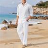 Spring Summer Autumn Men's Casual Long-Sleeved Set Solid Shirt and Pants - Comfortable and Fashionable Two-Piece Set