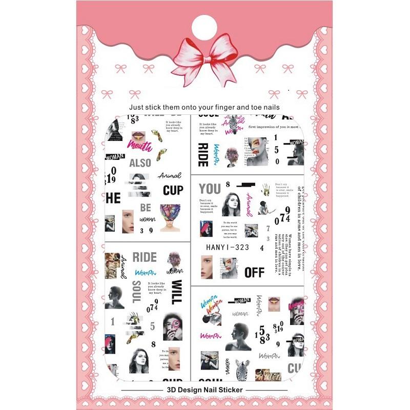 1 Sheet Adhesive 3D Nail Stickers Decals Press On Tips Manicure Decoration Geometry Letter Design