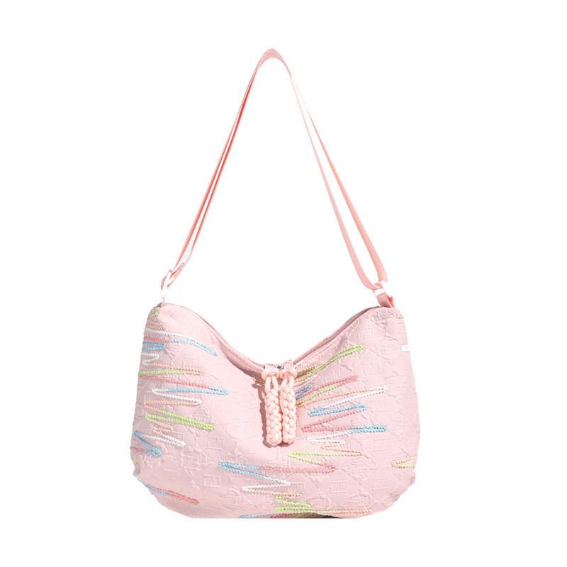 Trendy Summer Canvas Tote Bag With Colorful Stripes Large Capacity For Women