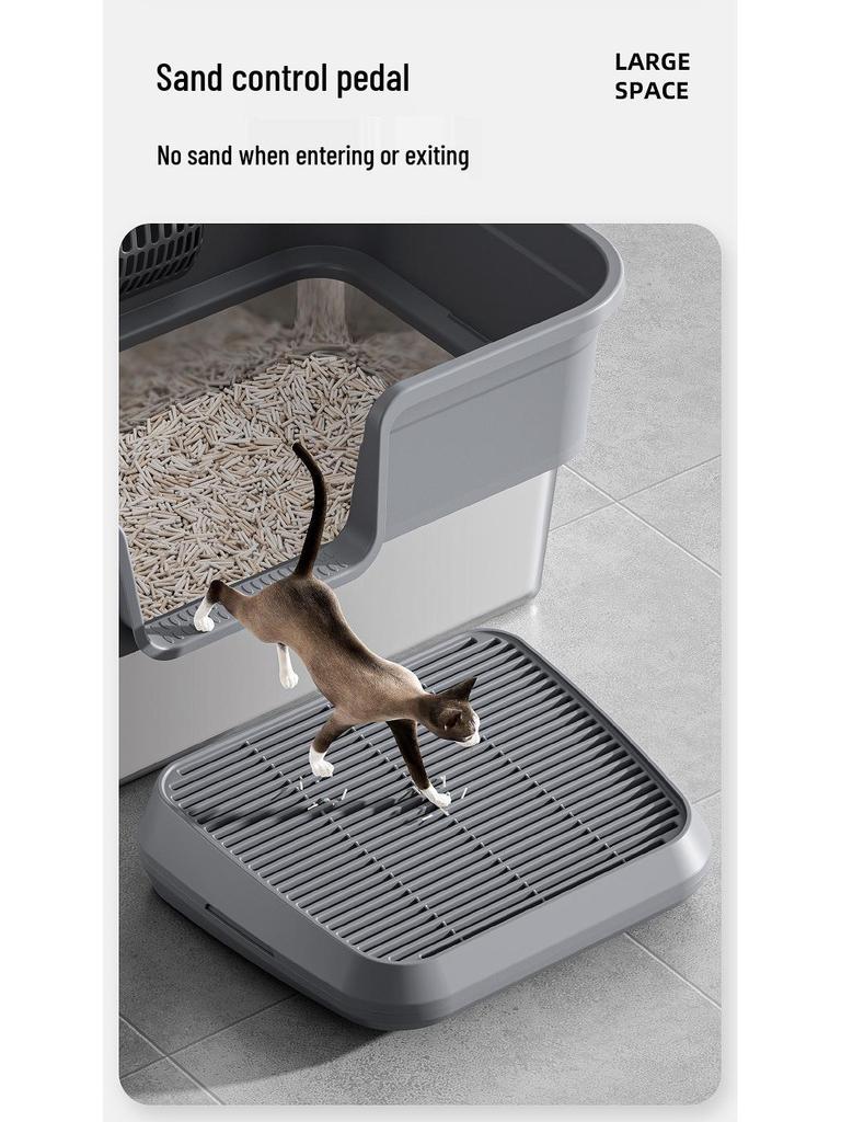Semi-Enclosed Stainless Steel Cat Litter Box with High Walls, Splash and Leak Resistant, Large Top-Entry Design.