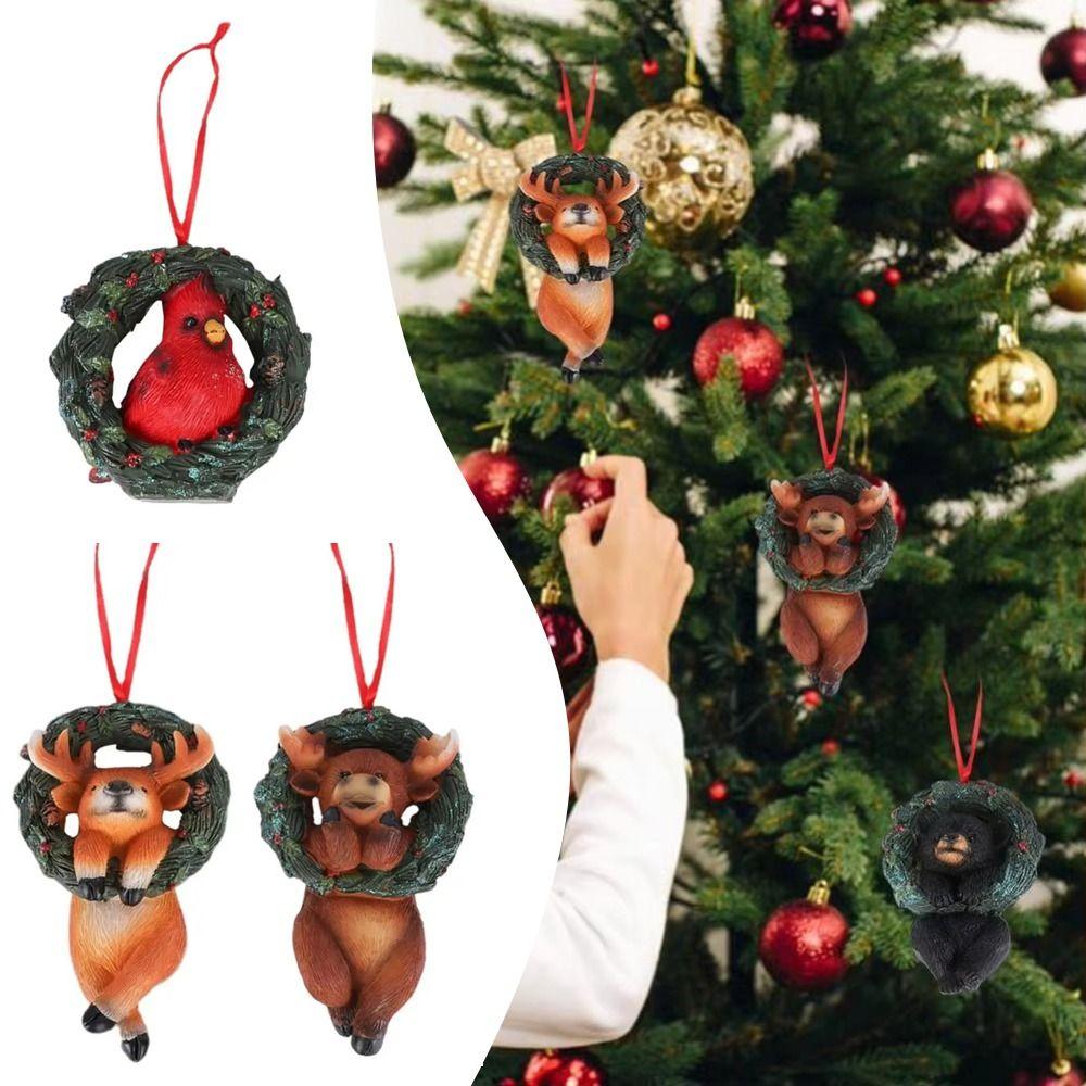Creative Christmas Tree Pendant Cartoon Animals Christmas Animal Wreath Garden Decoration