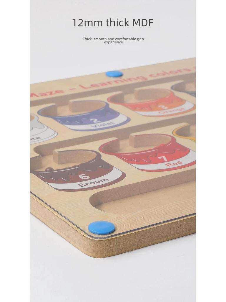 Dětsské dřevěné magnetické bludiště a deska pro počítání barev pro logické myšlení
