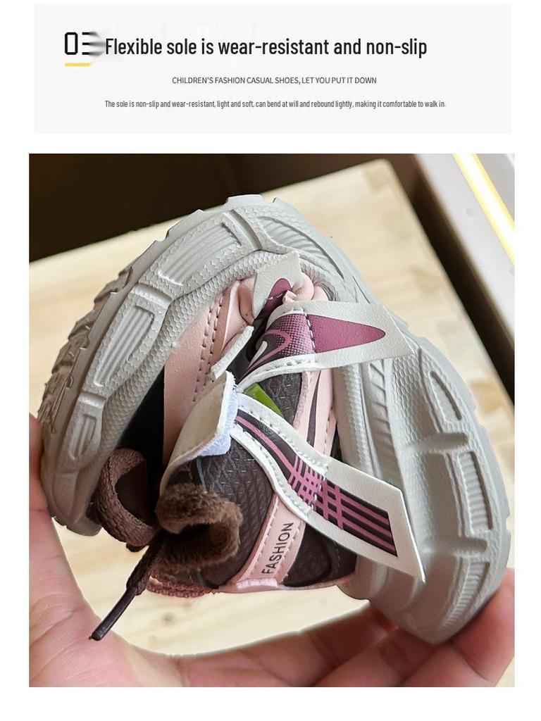 Kids' Fleece-Lined Sports Shoes 2025: New Autumn/Winter Soft-Soled Running Shoes for Boys & Versatile Casual Dad Shoes for Girls