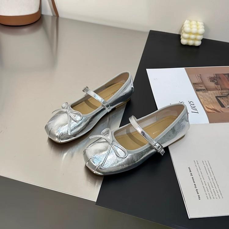 Super soft shallow mouth flat bottom Mary Jane shoes women's 2025 summer breathable bow one word buckle with ballet dancing shoes