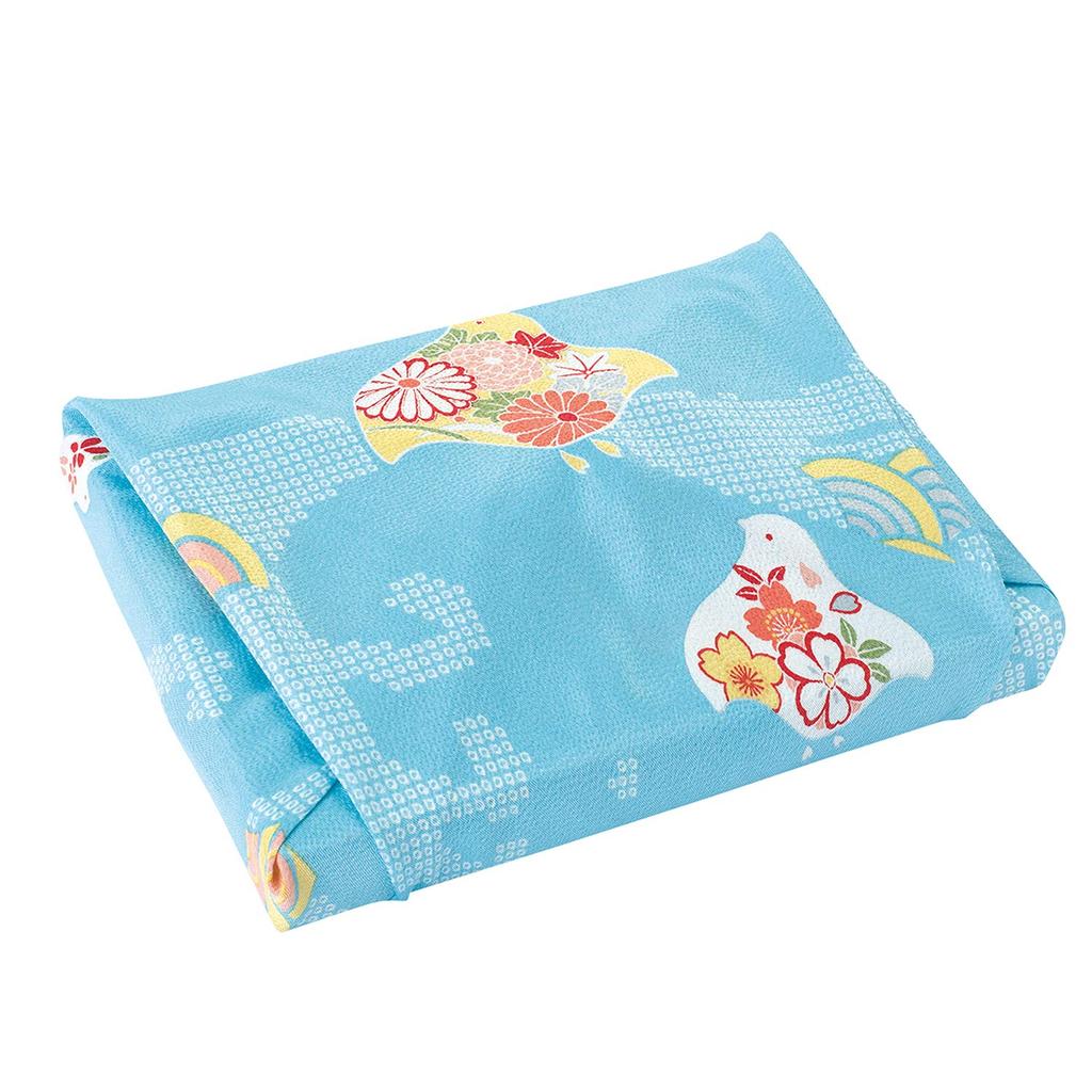 Musubi Rayon Chirimen Furoshiki, Waves and Plovers, Light Blue, 68 cm, Made in Japan