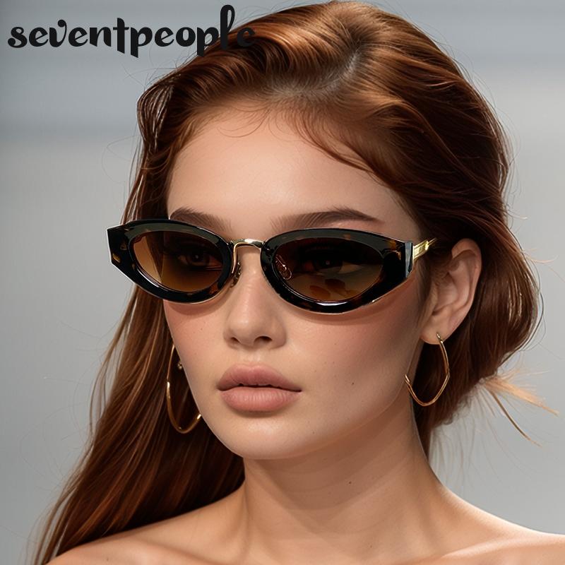 Small Frame Cat Eye Oval Punk Sunglasses Women  Luxury Brand Retro Metal Cateye Shades Classic Driving Eyewear For Ladies