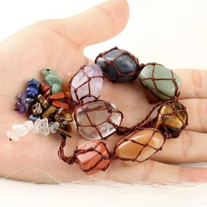 7 Colors Chakra Gemstone Car Pendant Home Hanging Ornament Natural Stone Tassel Spiritual Meditation Auto Styling Decoration