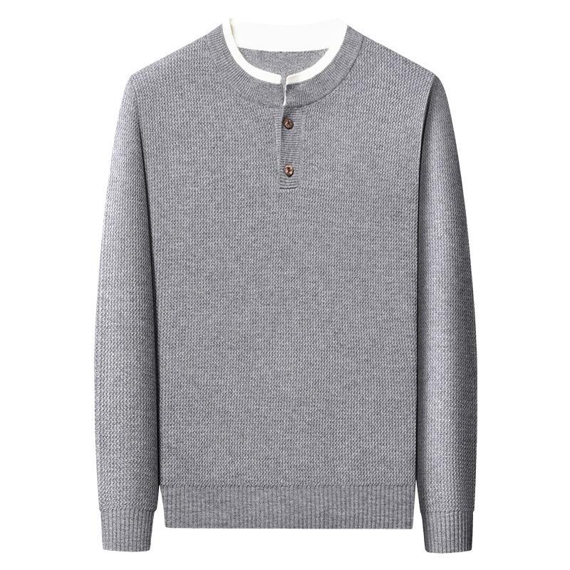 Men Fake Two Pieces Round Neck Long Sleeve Knitted Casual Pullover Sweater Top