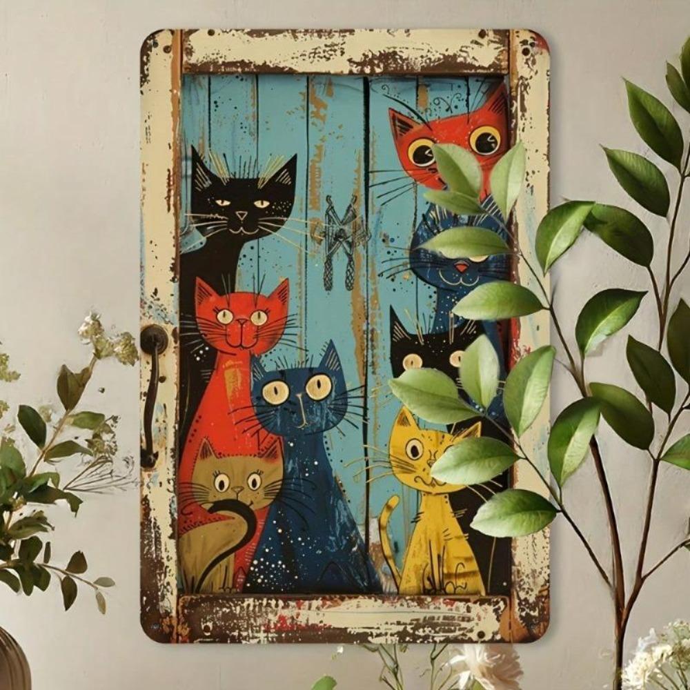 Metal Tin Sign Vintage Cat Peeking Wall Decor Rustic Country Farmhouse Bar